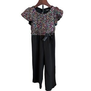 Trixxi Girl Girls Black Sequin Flutter Sleeve Jumpsuit Size S